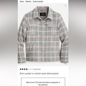 NWOT Wool J. Crew Gray and Pink Plaid Jacket